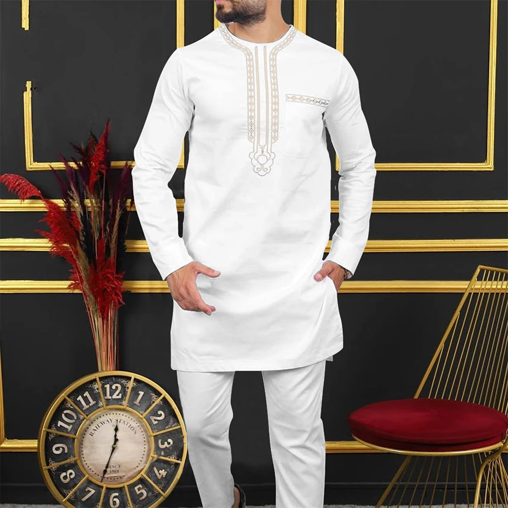 New In 2pcs Men Dashiki Full Pant Sets African Traditional Outfit Long Sleeve Men's Luxury Clothing Kaftan Elegant Brand Suits