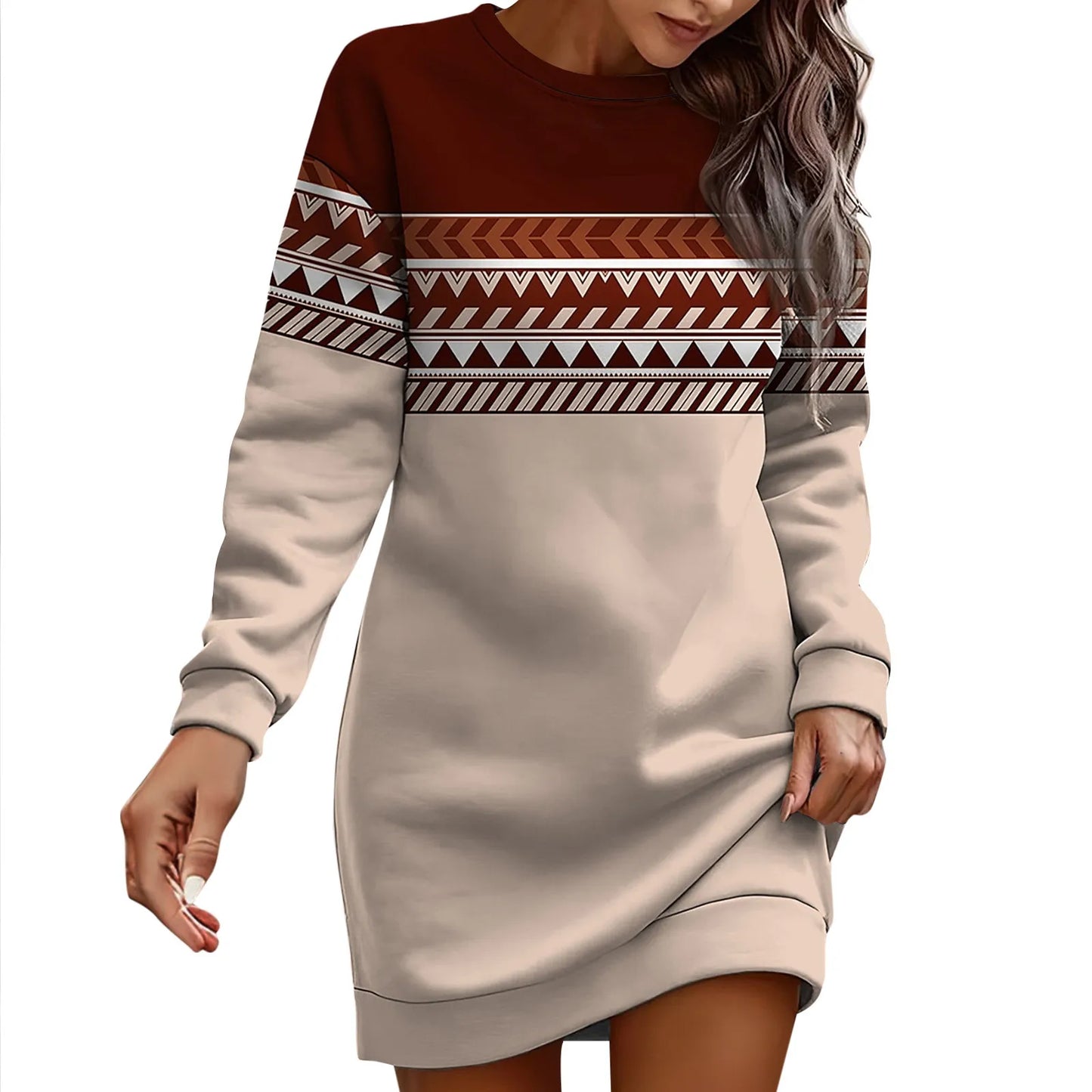 Women Christmas Sweatshirts Dress Long Sleeve Oversized Trendy Graphic Outdoor Cute Xmas Pullover Top T-Shirt Hip Pack Dress