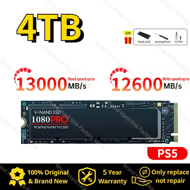 Newest 1080pro SSD NVMe M.2 2280 1TB 2TB 4TB 8TB Hard Disk Internal Solid State Drive PCIe 5.0 for PS5 Laptop PC Desktop Laptop