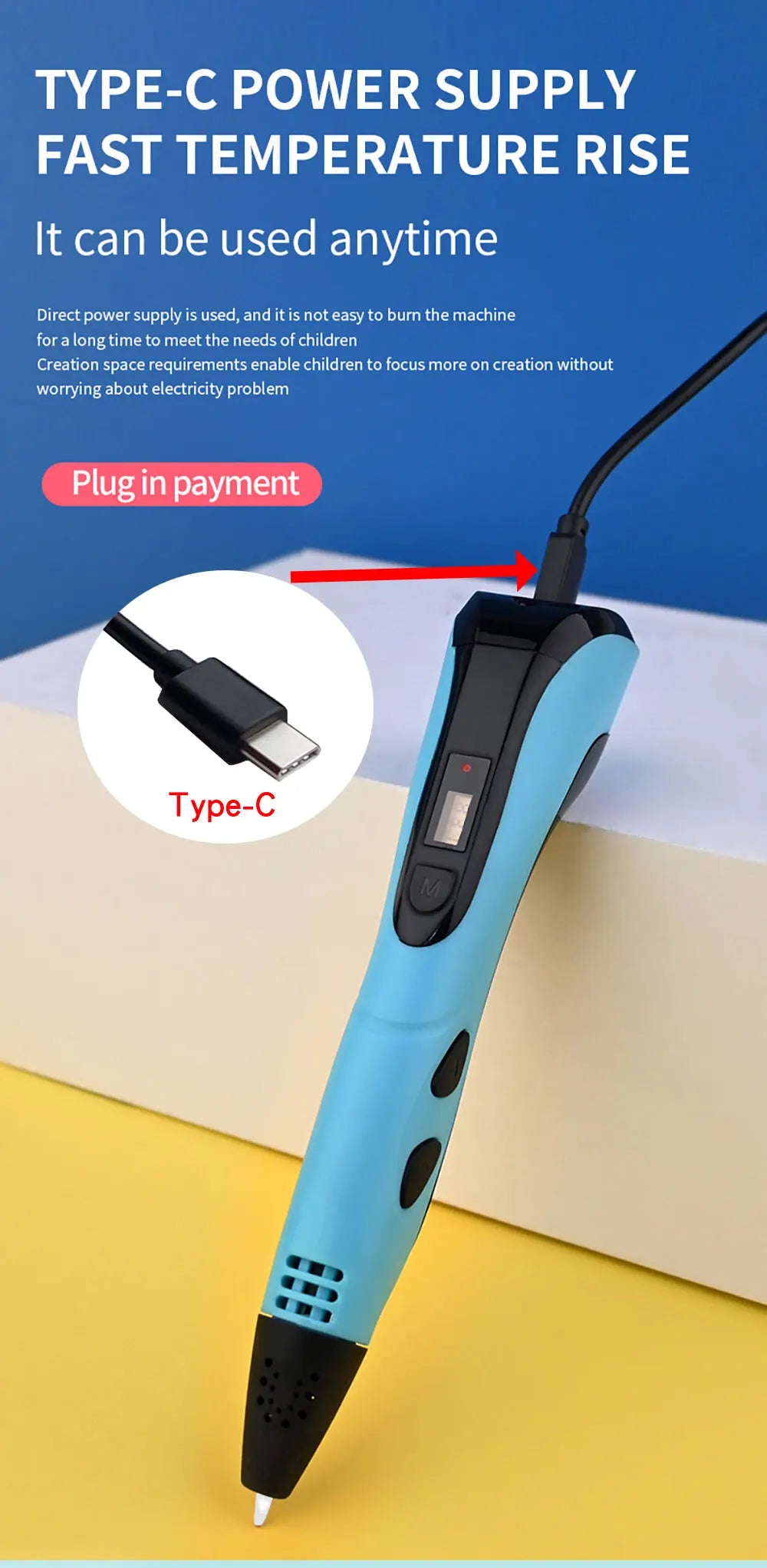 2024 New 3D Printing Pen 3D Pen for Children with Power Adapter 200M PLA Filament Travel Case Birthday Christmas Gift for Kids