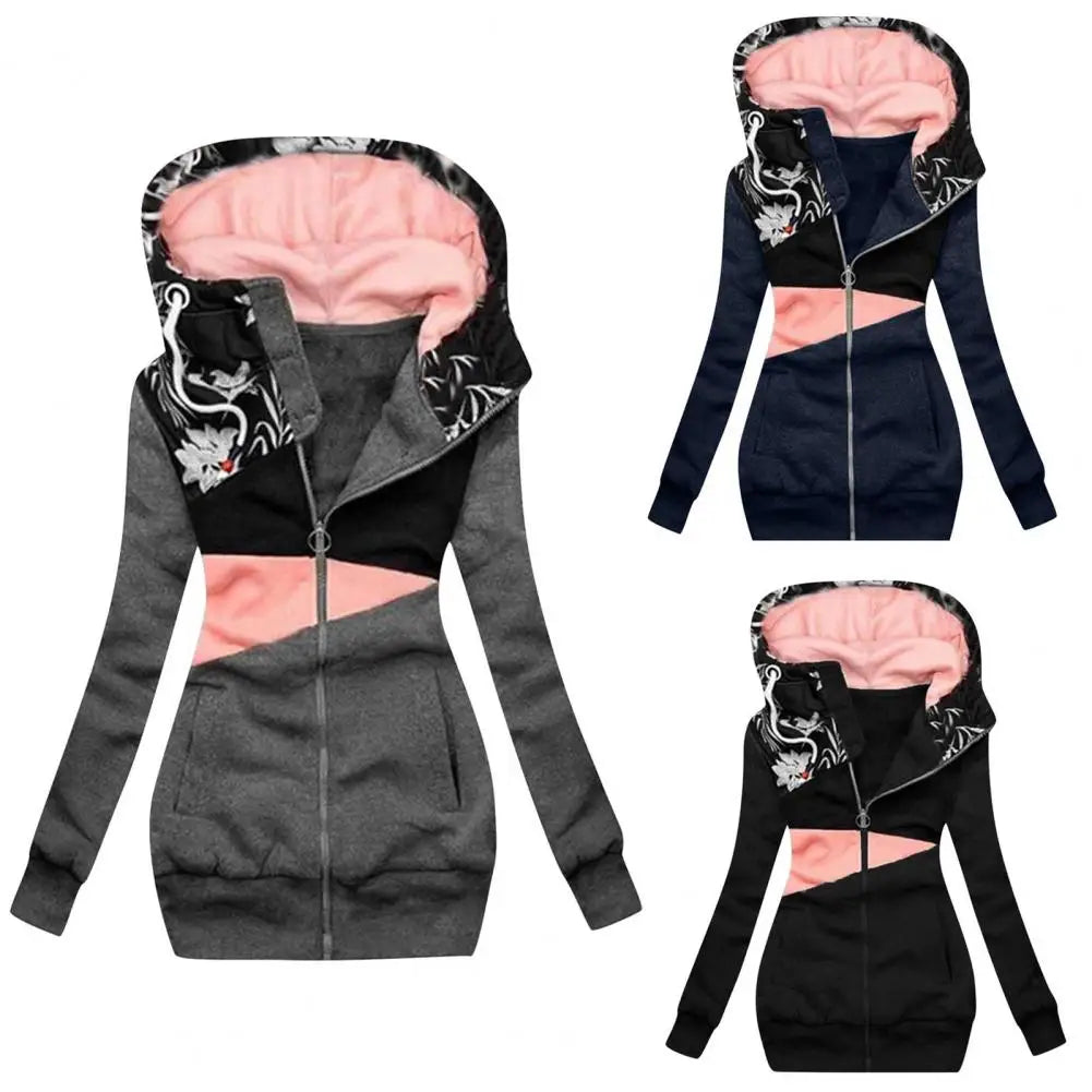 Stylish Hoodie Coat Zipper All Match Outwear Warm Pockets Sweatshirt