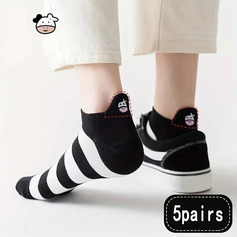 10 Pairs Womens Socks Lovely Cow Pattern Short Socks Creative Printing Socks Ankle Sock Casual Sports Socks